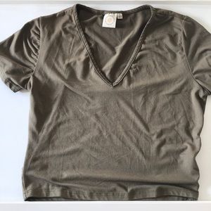 Olive Green V-neck Fitted Crop Top